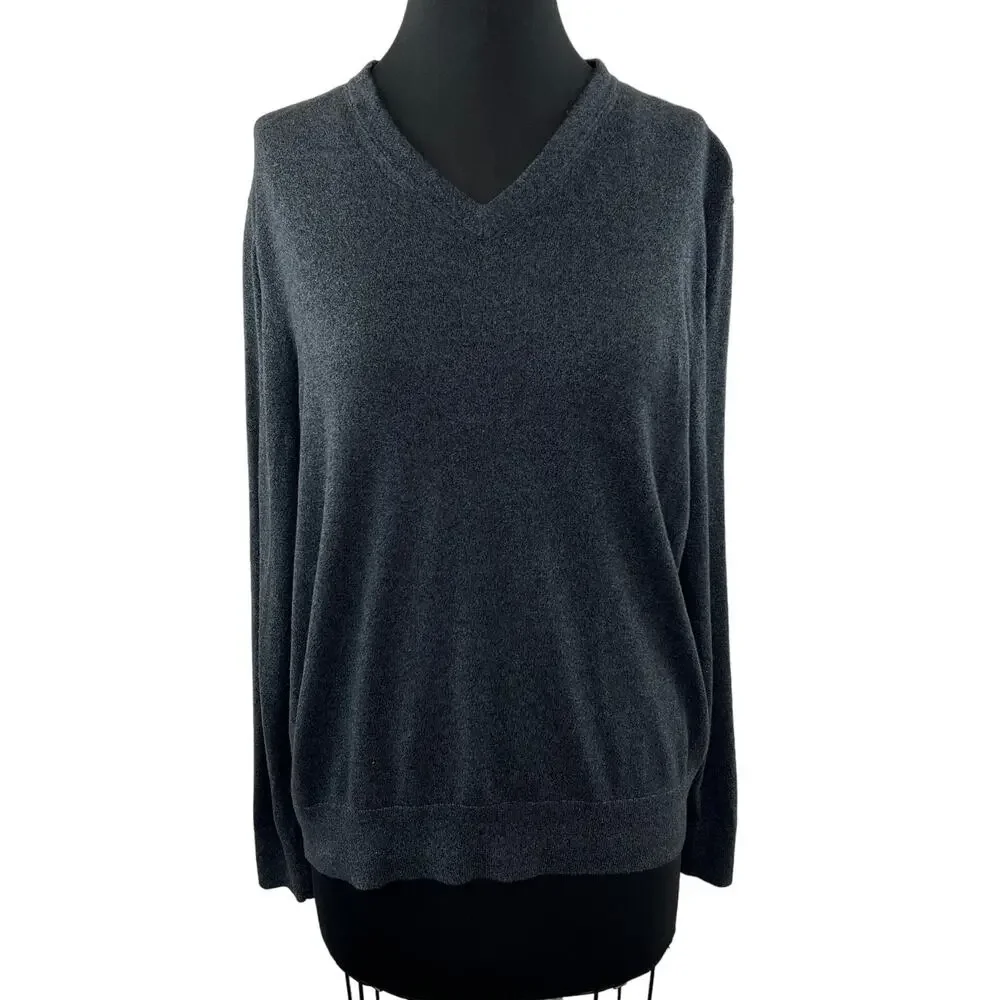Banana Republic Luxury Blend Silk Cashmere Gray Heather V-Neck Men's Pullover L